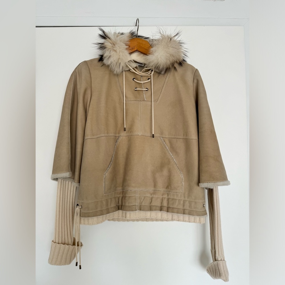 Brunello Cucinelli Shearling and Cashmere Pullover w Fox Fur Trim